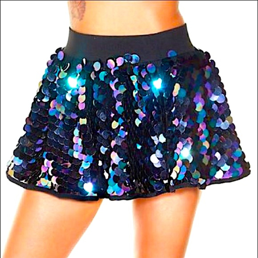 iHeartRaves Black Disco Mermaid Sequin Mini Skirt Size M NWOT Rave Festival EDM
